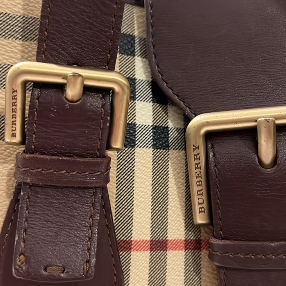 Authentic Burberry Haymarket Check Canvas Buckle Handbag Brown - Picture 3 of 17